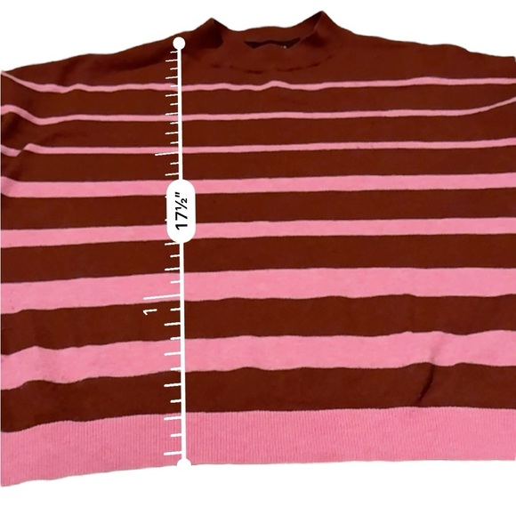 Vero Moda Burgundy & Pink Striped Crewneck Long Sleeve Cropped Sweater Sz XS - Picture 9 of 9